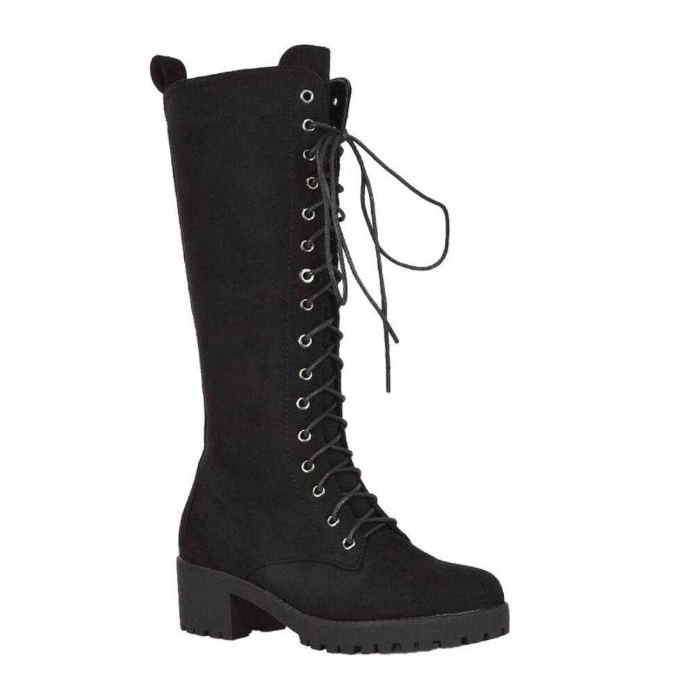 XY London Womens/Ladies Aspen Knee-High Biker Boots / Jet Black